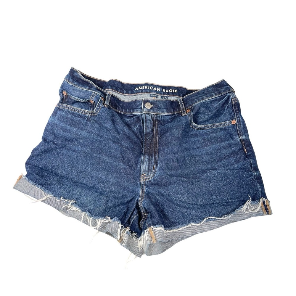 American Eagle 12 Blue Denim Shorts High Waisted Raw Hem‎ Strigid Festival Boho